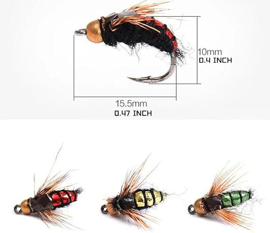 12pcs Tungsten Bead Flash Back Pheasant Tail Nymph Fly Fishing Flies,Trout and Grayling Fishing Lure,Nymph Wet Fly